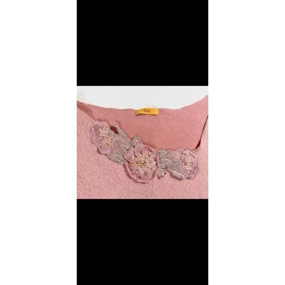 Coquette Balletcore Pink Floral Beaded Sweater Y2K Soft Girl Knit XXI Top Med - Picture 4 of 4